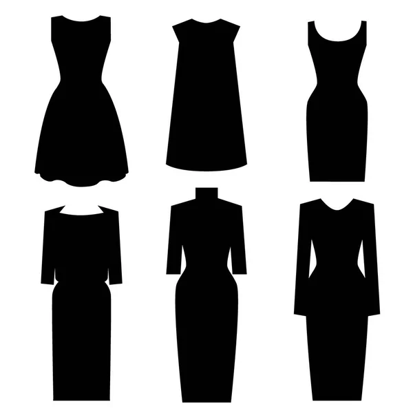 Pequenos desenhos de vestido preto. Conjunto de vetores — Vetor de Stock