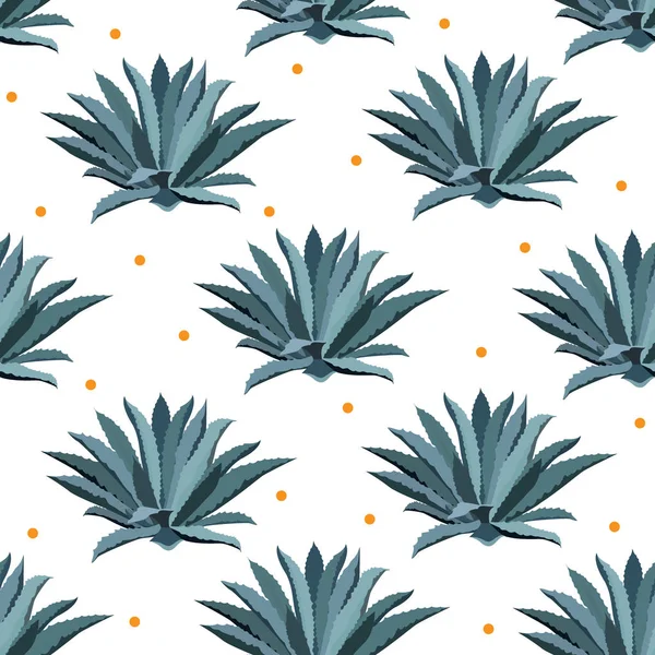 Blue agave vector seamless pattern. Background for tequila packs, superfood with agave syrop, and other. Succulent, cactus wallpapers. — Stock Vector