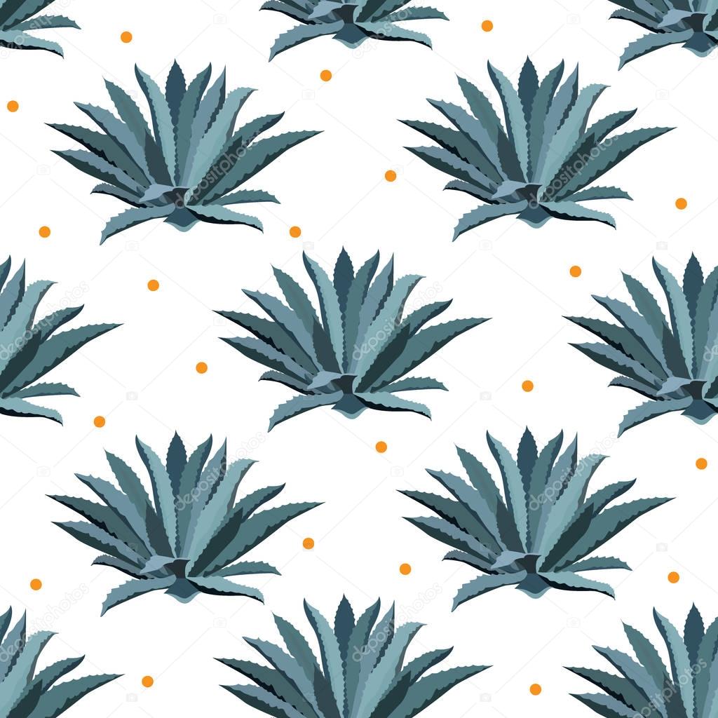 Blue agave vector seamless pattern. Background for tequila packs, superfood with agave syrop, and other. Succulent, cactus wallpapers.