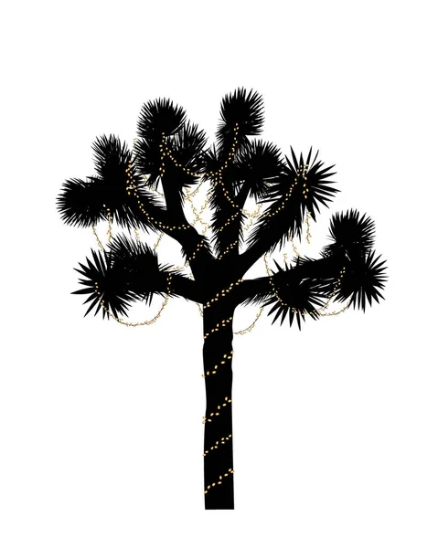 Silueta de árbol Joshua decorada con luces de Navidad. Ilustración vectorial — Archivo Imágenes Vectoriales