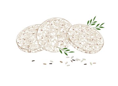 Yuvarlak pirinç crispbreads ile beyaz zemin üzerine, üstten görünüm bırakır.