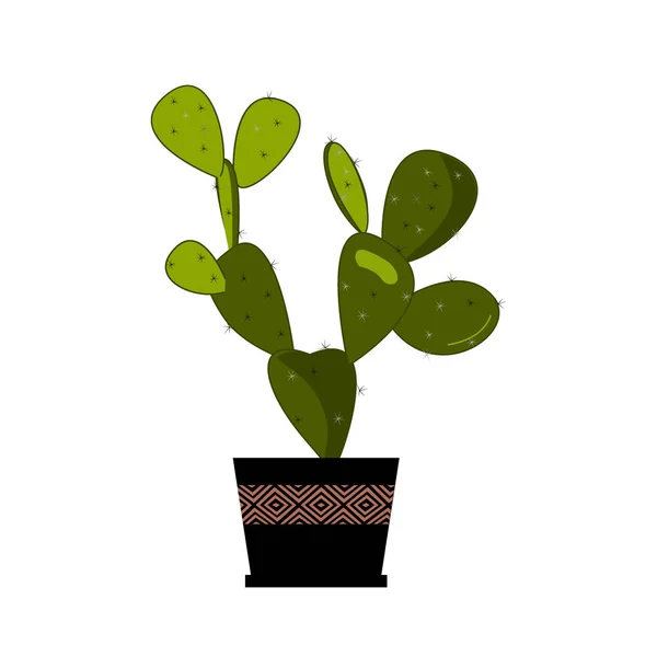 Cactus ficcanaso in vaso, pianta tradizionale messicana. Illustrazione vettoriale piatta di cactus su bianco. Casa fiore in vaso. Opuntia o icona di fichi d'india — Vettoriale Stock