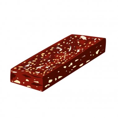 NAT'lar ve kurutulmuş meyveler üzerinde beyaz izole granola bar. Enerji barlar vektör, organik ve sağlıklı gıda amblemi. Vektör simgesi