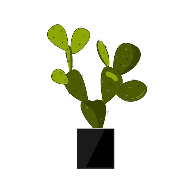 Колючий грушевый кактус в горшочке, традиционное мексиканское растение. Кактус плоский вектор иллюстрация на белом. Цветок в горшочке. Опунция или икона колючей груши. Вектор домашних растений — стоковый вектор