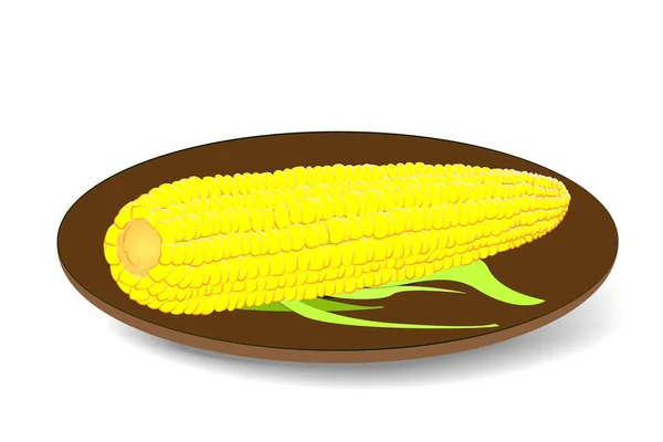Кукуруза на тарелке. Векторная иллюстрация — стоковый вектор