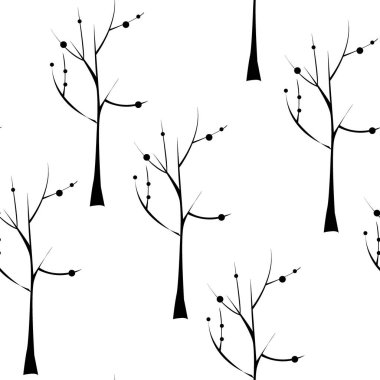 Beyaz arka plan seamless modeli ağaçta. Bitki sorunsuz doku. Orman vektör çizim el çekilmiş.
