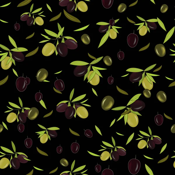 Olive branch seamless pattern, olive background. Mediterranean food wallpaper. Illustration for wrapping, wallpaper or print. — Stock Vector