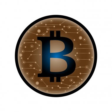 Bitcoin işareti ile para. Para ve Finans simgesi Cryptocurrency. Beyaz arka plan üzerinde izole vektör çizim.