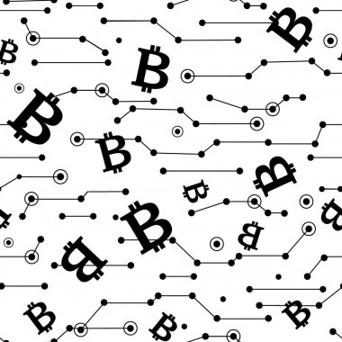 Dikişsiz desen çizgileri ve Bitcoins. Vektör çizim, Cryptocurrency mali öğeleri.