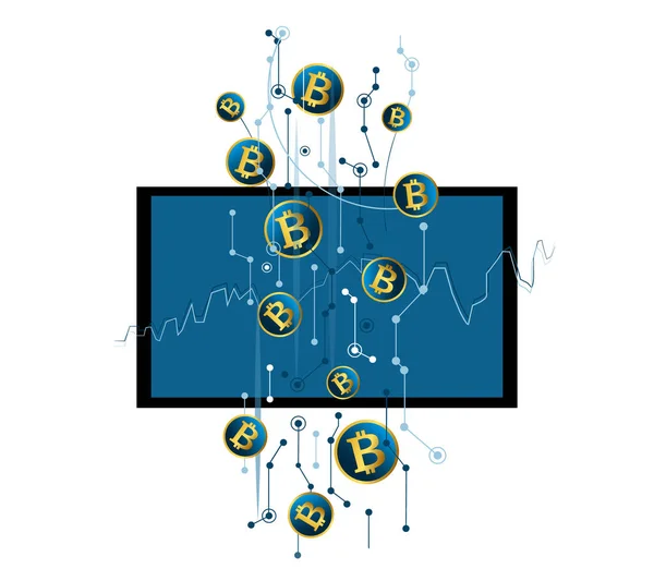 Bitcoin carteira criptomoeda na tela virtual — Vetor de Stock