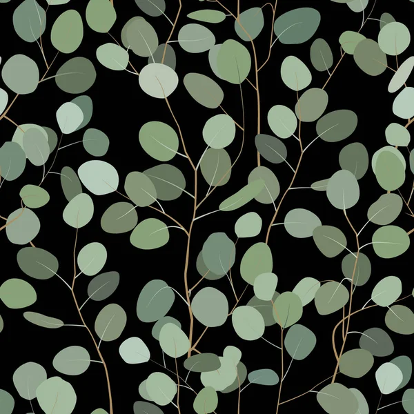 Patrón sin costura con eucalipto. Adorno floral pintado a mano con dólar de plata, sin semillas y eucalipto bebé — Vector de stock