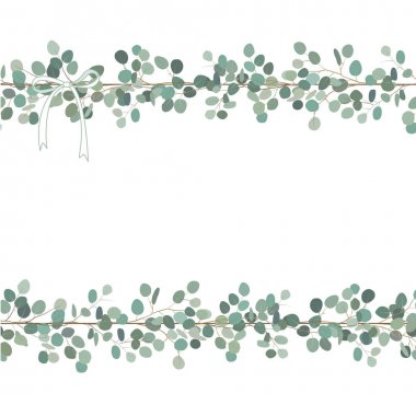 Vektör çiçek kartı veya okaliptüs dalları ile banner tasarımı. Çerçeve çiçek. Vektör el çizilen illüstrasyon.