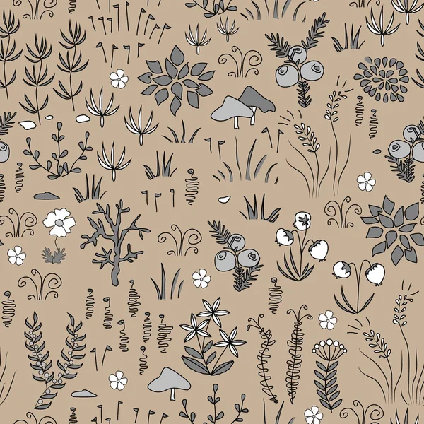Vector moderno patrón floral sin costuras con elementos de la flora del norte. Tundra, diseño nórdico . — Archivo Imágenes Vectoriales
