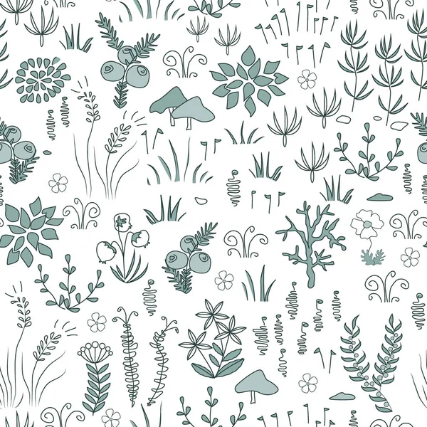 Векторный современный цветочный бесшовный рисунок с элементами северной флоры. Tundra, скандинавский дизайн . — стоковый вектор