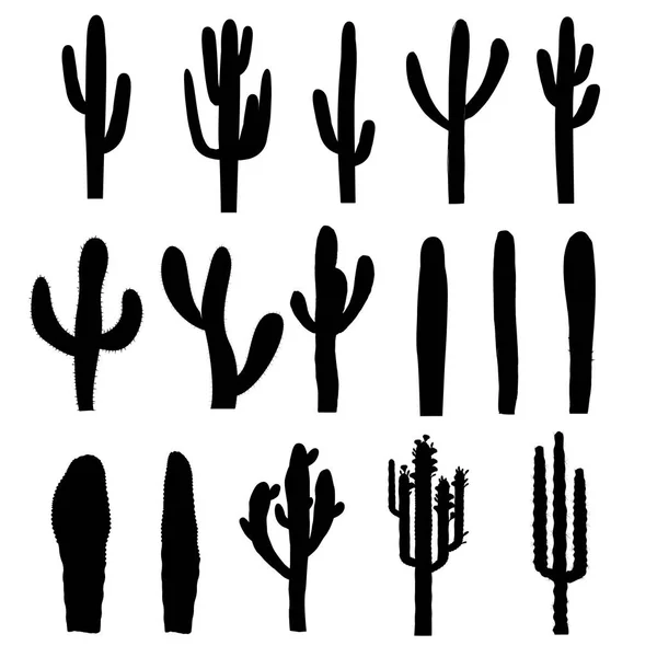 Siyah siluetler saguaro kaktüs. Vektör