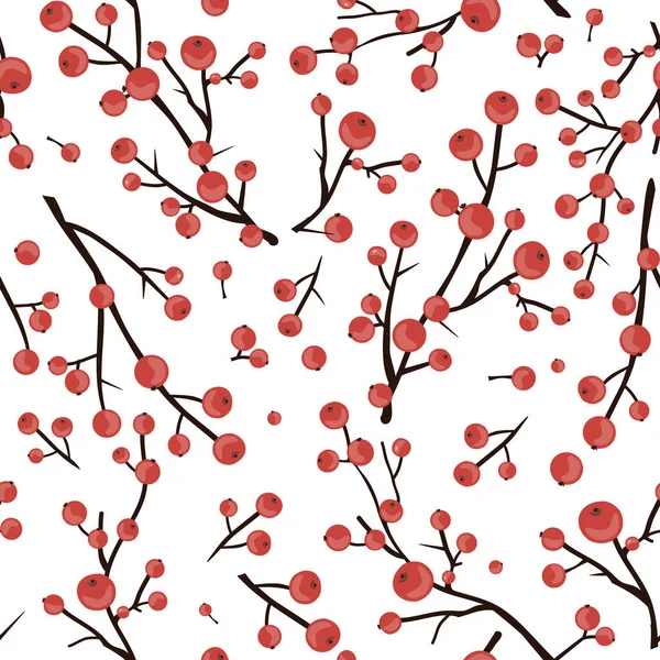 Winter berry braches background. Seamless Christmas pattern, vector illustration — Stock Vector