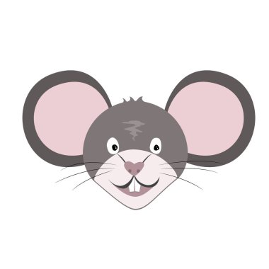 Gülen Sıçan ya da Fare Surat ikonu beyaza izole edilmiş. Beyaz zemin üzerinde vektör düz illüstrasyon. Fare Çin sembolü yılı.