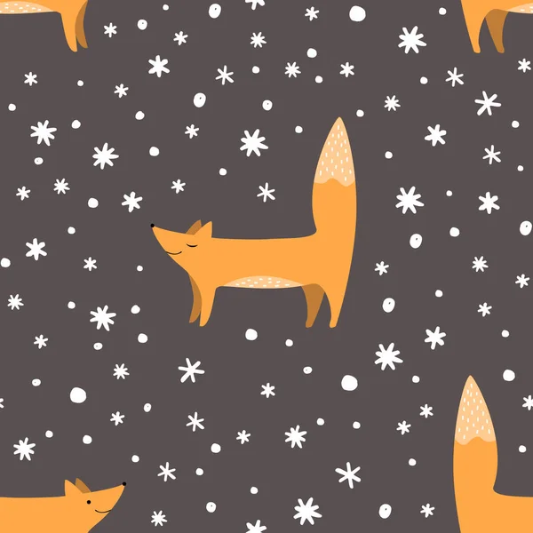 Foxes and snowflakes seamless pattern. Winter background with cute animals. Scandinavian style. Vector illustration. — Stock Vector
