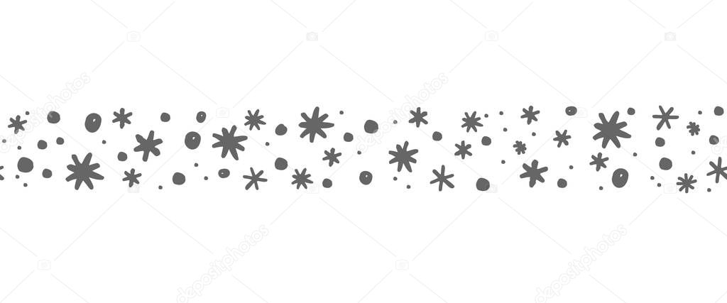 Seamless doodle border with different snowflakes, vector illustration