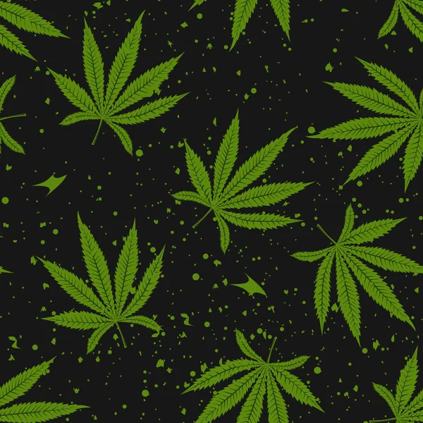 Marijuana Hijau Daun pola mulus. Cannabis marijuana hemp v ector Illustration background . - Stok Vektor