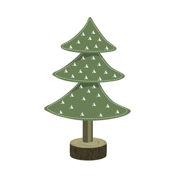 Handmade Christmas tree toy from felt on wooden stand. Vector illustration — Stock Vector