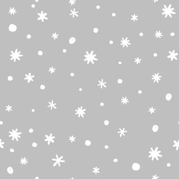 Seamless pattern with doodle hand drawn snowflakes. Vector illustration — Stock Vector