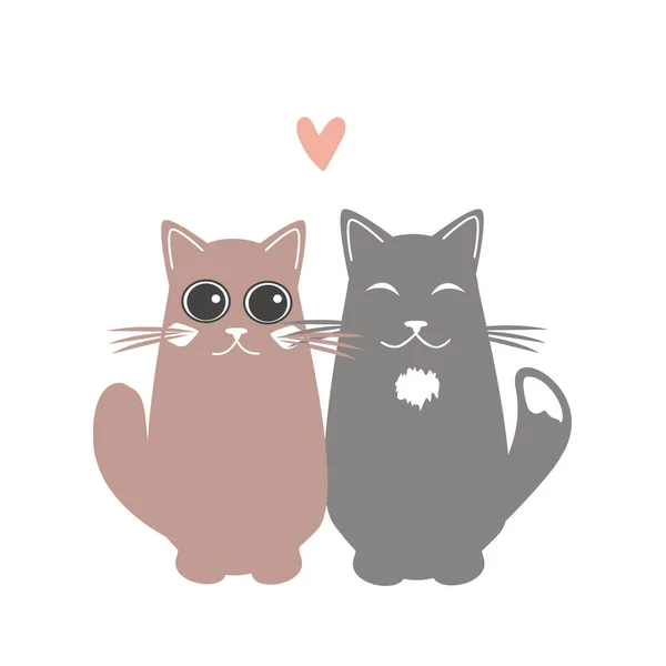 Two cats in love. Valentine Day greeting card. Vector illustration — Stock Vector