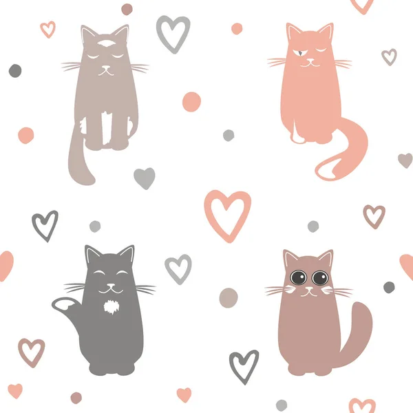 День святого Валентина фон с кошками и сердцами — стоковый вектор