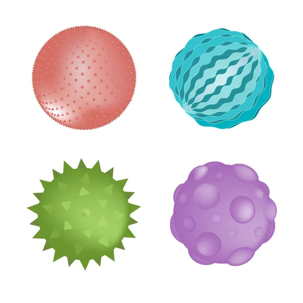 Αισθητηριακή μπάλα σύνολο διαφορετικά χρώματα και υφές που απομονώνονται σε λευκό. Εικονογράφηση διανύσματος. Παιδικά παιχνίδια ή αισθητήρια στοιχεία εξοπλισμού αιθουσών — Διανυσματικό Αρχείο