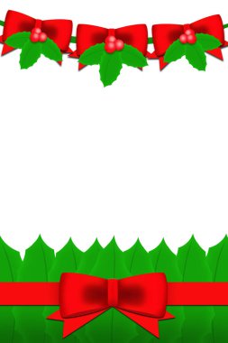 kırmızı saten kurdele ve Holly berry yaprak beyaz arka plan üzerinde.