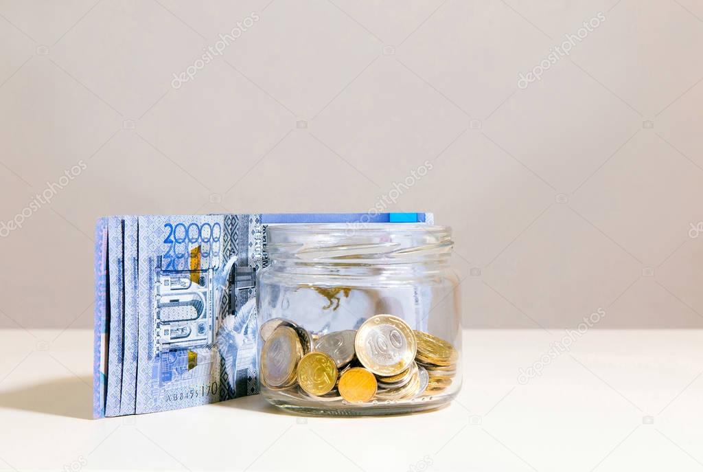 Glass jar and money