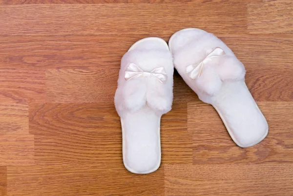 White fluffy slippers — Stock Photo, Image