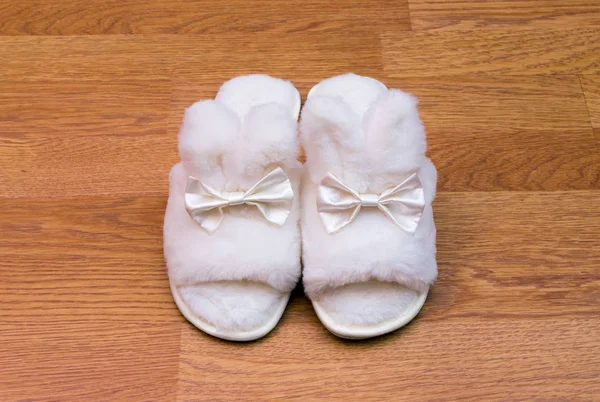 White fluffy slippers — Stock Photo, Image