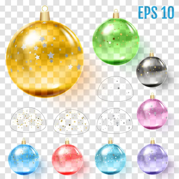 Colorful christmas balls with confetti. Vector illustration.