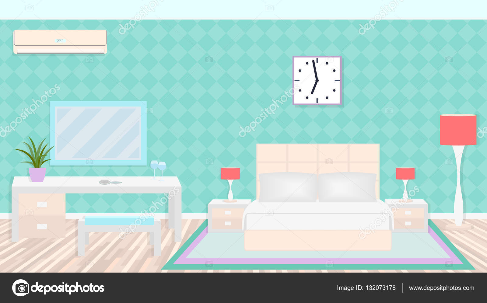 Luxus Schlafzimmer Innenraum mit Möbeln, Baugeräte, Klimaanlage ... Luxus Schlafzimmer Innenraum mit Möbeln, Baugeräte, Klimaanlage ...