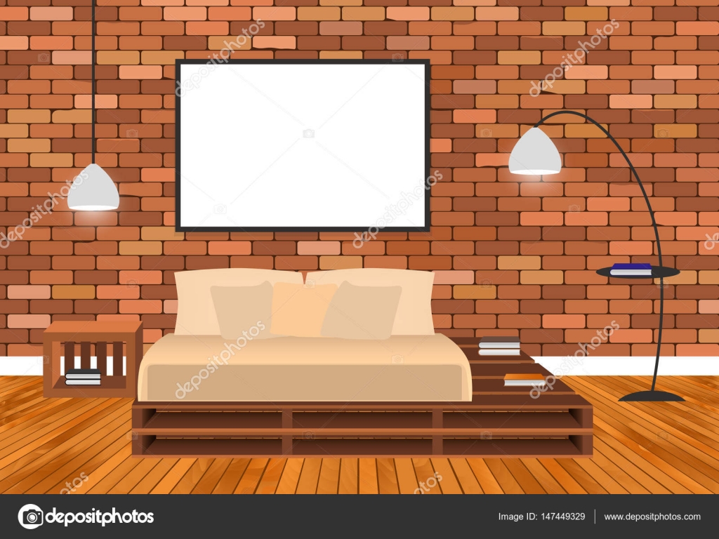 Mockup woonkamer interieur in hipster stijl met lege frame, bed ... Mockup woonkamer interieur in hipster stijl met lege frame, bed ...