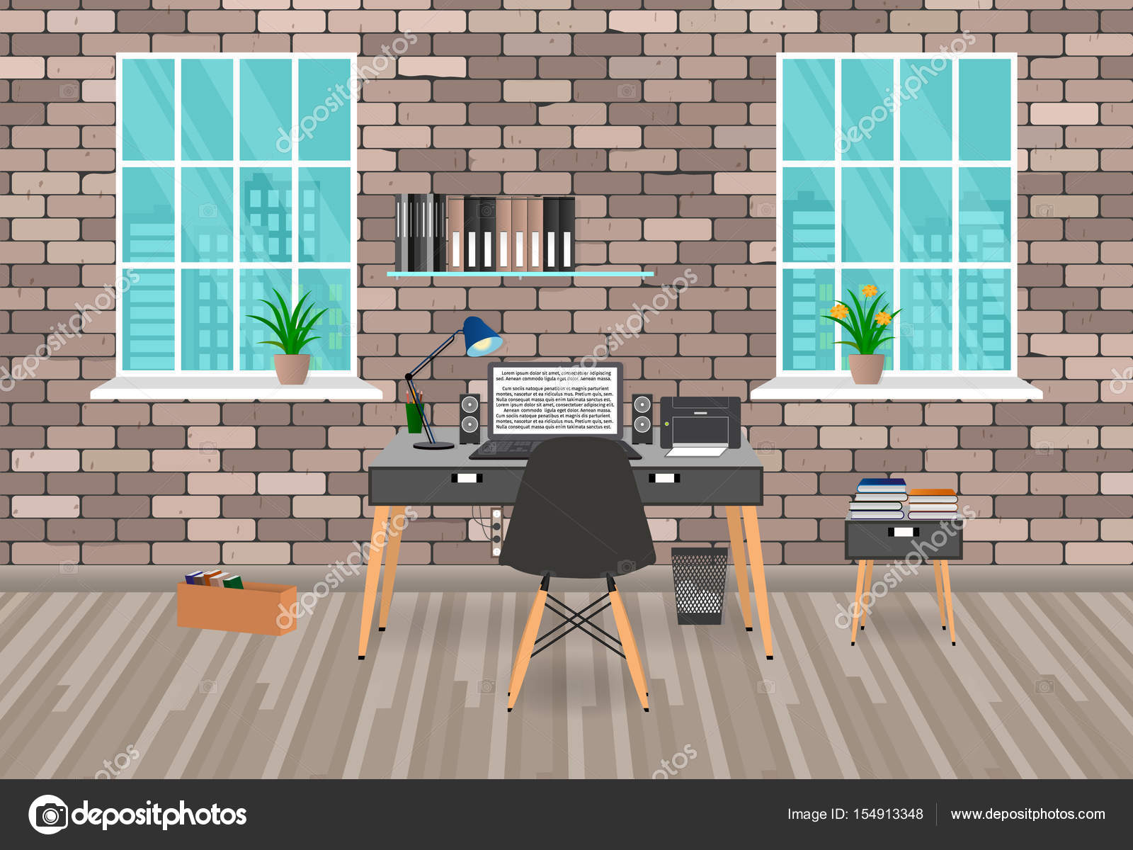 Modern Workspace Design In Hipster Style With Working Place