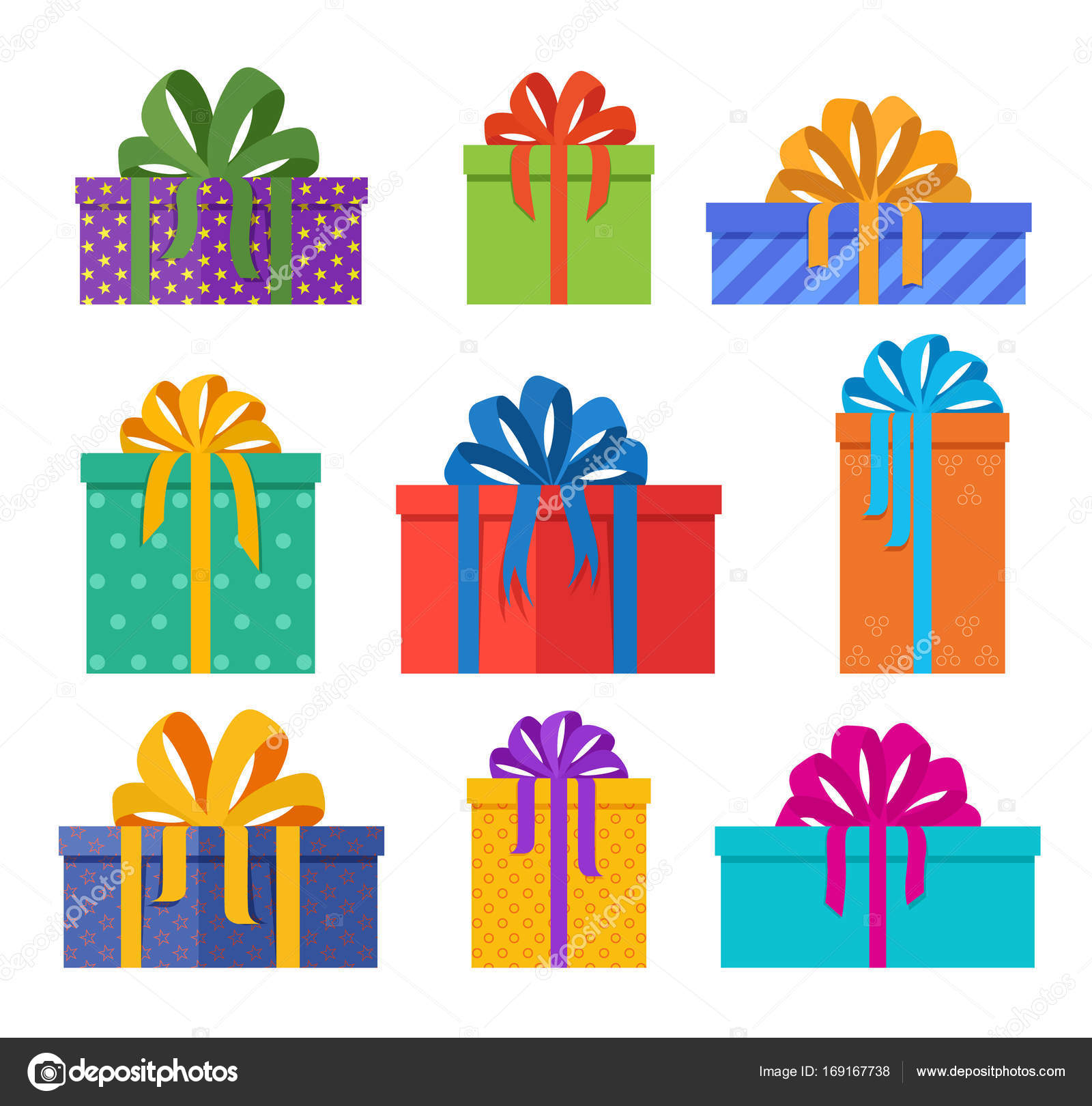 Set di contenitori di regali di Natale in pacchetti vacanza con fiocchi colorati Regali di