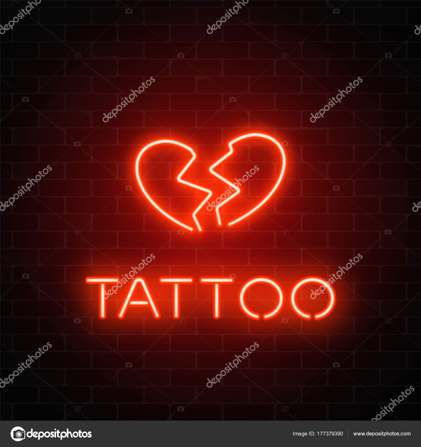 Broken Brick Wall Tattoo Parlor Glowing Neon