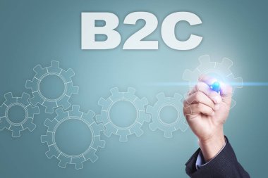 Sanal ekran üzerinde çizim iş adamı. B2C kavramı.