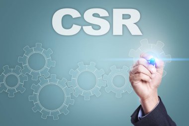 Sanal ekran üzerinde çizim iş adamı. CSR kavramı