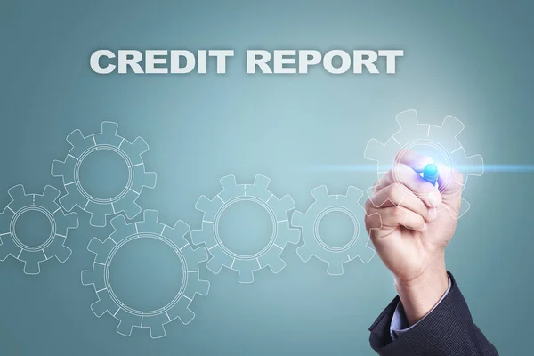 Uomo d'affari che disegna sullo schermo virtuale. concetto di credit report — Foto Stock