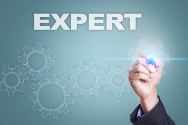 Sanal ekran üzerinde çizim iş adamı. uzman kavramı