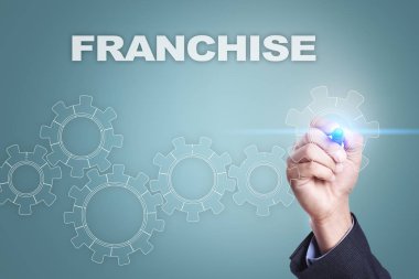 Sanal ekran üzerinde çizim iş adamı. franchise kavramı
