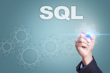 Sanal ekran üzerinde çizim iş adamı. SQL kavramı