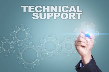 Sanal ekran üzerinde çizim iş adamı. teknik destek kavramı