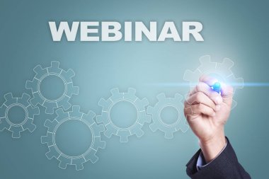 Sanal ekran üzerinde çizim iş adamı. Webinar kavramı