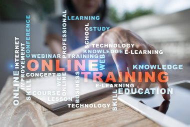 Çevrimiçi eğitim kavramı. Kelime bulutu.