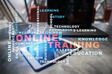 Çevrimiçi eğitim kavramı. Kelime bulutu.