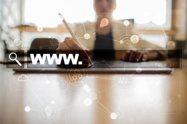 Www metin arama çubuk. Web sitesi. İş, internet ve teknoloji kavramı.